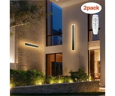 Lauko sieniniai šviestuvai, modernus fasado apšvietimas, reguliuojamas ryškumas ir spalva su pulteliu, 2 vnt., 600 mm, IP65 atsparumas vandeniui, LED juosta namui, terasai ir garažui