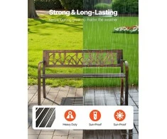 Lauko suoliukas, 127 cm, anglinio plieno rėmas, gėlių rašto atlošas, oro sąlygoms atsparus sodo suoliukas, lauko baldai, parko suoliukas