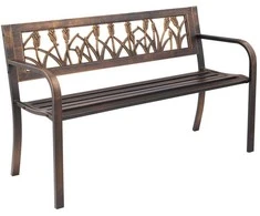 Lauko suoliukas, 127 cm, anglinio plieno rėmas, gėlių rašto atlošas, oro sąlygoms atsparus sodo suoliukas, lauko baldai, parko suoliukas