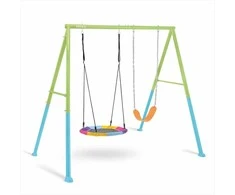 Lauko sūpynių komplektas, vaikiškos sodo sūpynės, 2-in-1 sūpynės su „Paukščio lizdu“, tvirtas plieno rėmas