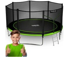Lauko trampolinas 435 cm su apsauginiu tinklu ir kopėčiomis, didelis trampolinas, sodo trampolinas su apsauginiu tinklu, lauko šokinėjimo trampolinas