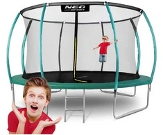 Lauko Trampolinas 435cm su Apsauginiu Tinklu, Metalinėmis Kopėčiomis, Didelis Trampolinas, Apvalus Trampolinas Vaikams, Sodo Trampolinas