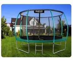 Lauko Trampolinas 435cm su Apsauginiu Tinklu, Metalinėmis Kopėčiomis, Didelis Trampolinas, Apvalus Trampolinas Vaikams, Sodo Trampolinas