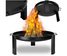 Lauko židinys, 80 cm, ketaus ir plieno, nešiojamas, juodas dubuo, ugniakuras, laužavietė