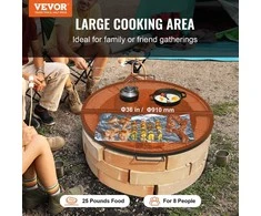 Laužavietės grotelių kepsninė, sulankstoma apvali kepimo grotelės, tvirto plieno laužavietės BBQ grotelės su rankena ir atrama, nešiojami stovyklavimo indai išvykoms, 91.0 cm ju