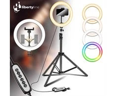 LED RGB žiedinė lempa su trikoju ir telefono laikikliu asmenukėms, 26 cm pritemdomas vaizdo apšvietimo rinkinys, šviesos žiedas, asmenukių lempa, makiažo lempa