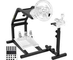 Lenktynių simuliatoriaus vairo stovas, reguliuojamas anglinio plieno rėmas, Logitech, Fanatec, Mad Catz, žaidimų vairo laikiklis, vairavimo simuliatoriaus platforma