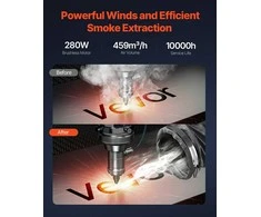 Litavimo dūmų ištraukėjas, 280W, 459 m³/h, 10 greičių, nešiojamas, litavimui, graviravimui, poliravimui, dūmų surinkėjas, dulkių siurbly
