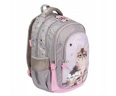 Little Star Mokyklinė kuprinė su kačiukais, 40 cm, pilka/rožinė