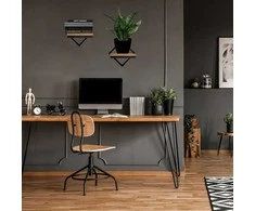 Loft stiliaus sieninis metalinis juodas gėlių vazonas, ąžuolo lentyna, pakabinamas vazonėlis, augalų laikiklis