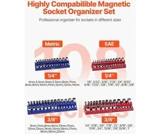 Magnetinis lizdų laikiklių rinkinys, 4 vnt., ABS lizdų dėklai, mėlynas ir raudonas lizdų laikiklis metrinėms ir SAE