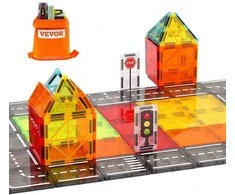 Magnetinių plytelių rinkinys vaikams, 56 magnetinių kaladėlių, 3D konstravimo žaislas, magnetinis konstruktorius, edukaciniai žaislai