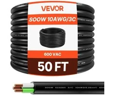 Maitinimo kabelis, guminis prailgintuvas 10 AWG, varinis, lauko darbams, profesionalams
