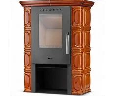 Malkomis kūrenama krosnelė, laisvai pastatomas židinys, medaus spalvos, 6 kW nominali galia, atitinka ECO Design 2022, efektyvus malkų šildytuvas