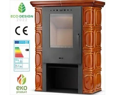 Malkomis kūrenama krosnelė, laisvai pastatomas židinys, medaus spalvos, 6 kW nominali galia, atitinka ECO Design 2022, efektyvus malkų šildytuvas