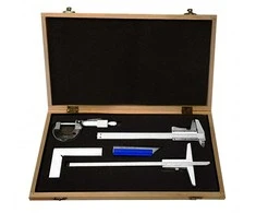 Matavimo įrankių rinkinys, tikslūs instrumentai dirbtuvėms, 5 dalių matavimo rinkinys, slankmatis, mikrometras, kampainiai, gylio matuoklis