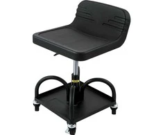 Mechaniko kėdė su ratukais, reguliuojama, 135 kg, įrankių dėklas, juoda, dirbtuvių taburetė, meistrui