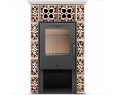 Medienos krosnelė, laisvai stovintis plytelėmis dengtas židinys, 10 kW, rudas, efektyvi malkinė krosnelė, atitinkanti ekologinio dizaino reikalavimus