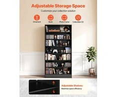 Medijos laikymo spintelė CD, DVD diskams, knygoms ir žaidimams, 7 aukštų reguliuojamos lentynos, stabilus dizainas, 70 x 30 x 140 cm, CD lentyna, multimedijos organizatorius, medinė lentyna