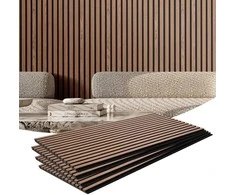 Medinės akustinės panelės 1200x600 mm sienų dekoravimui, riešuto spalvos garso slopinimo panelės, modernios garso izoliacijos panelės