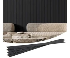 Medinės akustinės plokštės, 8 vnt 2450x166 mm, moderniai sienai, matinės juodos spalvos garso slopinimo plokštės