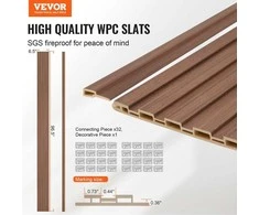 Medinės lamelės akustinės panelės 8 vnt, 2450 mm WPC moderniai sienai, pilko ąžuolo garso slopinimo panelės