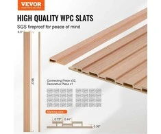 Medinės lamelės, akustinės plokštės 8 vnt, WPC sienų plokštės triukšmo mažinimui, 2450x166x9 mm uosio medienos garso izoliacinės plokštės