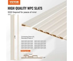 Medinės lentelių akustinės panelės 8 vnt, 2450x166 mm, moderniai sienai, matinės baltos garso slopinimo panelės