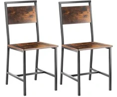 Medinės valgomojo kėdės, 2 vnt. komplektas, metalinio rėmo virtuvės kėdės, ergonomiškos odinės šoninės kėdės, kaimiškos rudos valgomojo kėdės, sodybos valgomojo kėdės