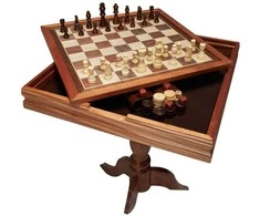 Medinis 3in1 šachmatų, šaškių, nardų stalas 65cm, šeimai, dovanai, žaidimų rinkinys