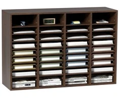 Medinis literatūros organizatorius, 36 skyriai, reguliuojamos lentynos, 997x305x680 mm, rudas, biuro pašto dėžutė, dokumentų dėklas, katalogų stovas