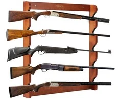 Medinis šautuvų stovas, 5 vietos, sieninis, šviesiai raudonas, ginklų laikiklis, medinis ginklų stovas, šautuvams