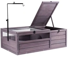 Medinis vėžlių namelis, vidaus ir lauko vėžlių namelis, 2 kambarių roplių narvas, kedro vėžlių stalas, 965x610x330 mm vėžlių namai