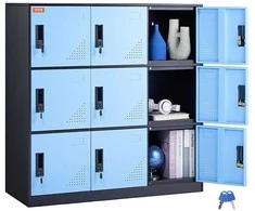 Metalinė spintelė, 9 durų saugojimo spintelė su raktu, darbuotojų spintelės biurui, mokyklai, sporto salei, juoda plieninė saugojimo spintelė
