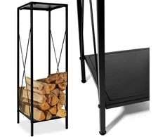 Metalinis malkinės stovas, 2 lentynos, juodas matinis, 100 kg, malkų laikiklis namams, malkų saugykla