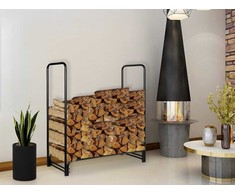 Metalinis malkinės stovas Mansur, milteliniu būdu dengtas plienas, 122 cm aukščio, juodas, malkų laikiklis namams, malkinė dėžė