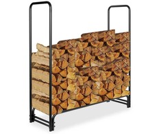 Metalinis malkinės stovas Mansur, milteliniu būdu dengtas plienas, 122 cm aukščio, juodas, malkų laikiklis namams, malkinė dėžė