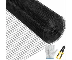 Metalinis tinklas sodo tvoroms ir naminių gyvūnėlių aptvarams, cinkuoto plieno vinilu dengtas 1.63 mm suvirintas vielos tinklas, juodas metalinis tinklas, 61 cm x 1524 cm dydis, apsauginis tinklas nuo graužikų