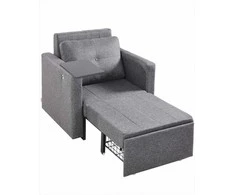 Miegamoji sofa-lova, transformuojama su šonine kišene ir stalviršiu, 5 reguliuojamos padėtys, ištraukiama sofa su dėže ir ratukais, pilka, vienvietis fotelis lova