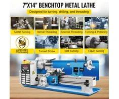 Mini metalo tekinimo staklės, 550 W kintamo greičio metalo tekinimo staklės metalo tekinimui, gręžimui ir sriegimui, precizinės mini tekinimo staklės su įrankių dėže