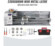Mini metalo tekinimo staklės 750W, 220 x 600 mm, kintamu greičiu, metalo apdirbimui, gręžimui, tekinimui su atrama, tikslios