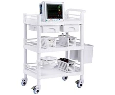 Mobilus medicininis vežimėlis su 3 dėklais ir 3 šiukšliadėžėmis, baltas riedantis laboratorijos vežimėlis, tvirtas pagalbinis vežimėlis medicinos reikmenims