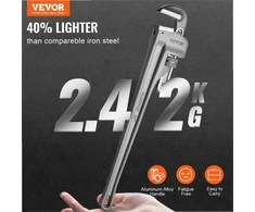 Nen 60.96 cm aliuminio vamzdžių raktas, reguliuojamas santechninis raktas, lengvas ergonomiškas įrankis, reguliuojamas vamzdžių raktas, aliuminis vamzdžių raktas, tvirtas vamzdžių raktas, santechnikos įrankiai