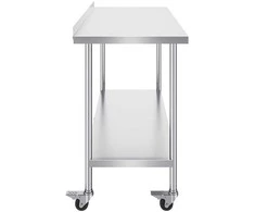 Nerūdijančio plieno darbo stalas 610x1524 mm su ratukais, dviejų aukštų, reguliuojamas, komercinis maisto ruošimo stalas, virtuvės stalas, nerūdijančio plieno stalviršis
