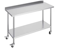 Nerūdijančio plieno darbo stalas 610x1524 mm su ratukais, dviejų aukštų, reguliuojamas, komercinis maisto ruošimo stalas, virtuvės stalas, nerūdijančio plieno stalviršis