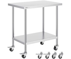 Nerūdijančio plieno darbo stalas 610x914 mm, 4 ratukai, komercinis maisto ruošimo stalas, virtuvės darbastalis, nerūdijančio plieno stalviršis
