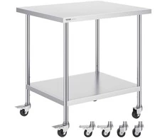 Nerūdijančio plieno darbo stalas 762 x 914 mm, 4 ratukai, virtuvės stalas, maisto ruošimo stalas