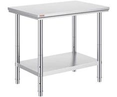 Nerūdijančio plieno darbo stalas komercinei virtuvei 900x600x800 mm, reguliuojama lentyna, maisto ruošimo stalviršis, restorano stalas