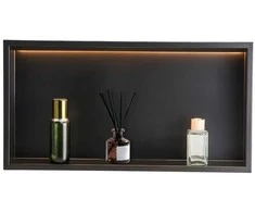 Nerūdijančio plieno dušo niša su LED, juoda, 33x63.5 cm, vonios lentyna, šampūnų laikiklis, įleidžiama lentynėlė, vandeniui atspari