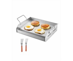 Nerūdijančio plieno kepimo plokštė, universali plokščia keptuvė kepsninėms ir Teppanyaki, nešiojamas kepimo indas su rankena, dujinės kepsninės priedas kempingui, lauko kepsnių padėklas